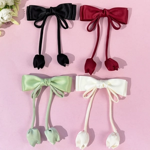 Pince À Cheveux Nœud En Satin Avec Longs Rubans Pendentif Tulipe Épingle À Cheveux Pour Femmes Accessoire Doux Et Élégant