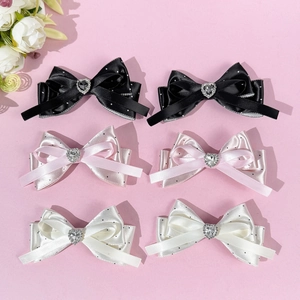 Sweet Polka Dot Satin Bow Hair Clips With Heart Rhinestone Vintage Elegant Hair Accessories For Women Girls