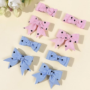 Süße Lolita Herz Gestreifte Band Schleife Haarspangen Handgefertigte Entenschnabelklemmen Japanischer Stil Modischer Kopfschmuck