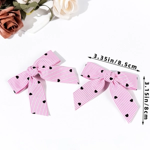 Barrettes à cheveux nœud à rayures roses Lolita avec cœurs noirs et dimensions