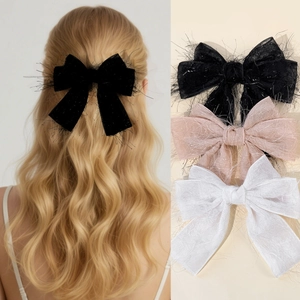 Grande Barrette À Nœud Gland De Plume Organza Maille Fée Douce Princesse Pince Bec De Canard Accessoires De Coiffure Pour Femmes