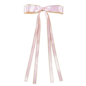 Elegante fermaglio per capelli con fiocco in raso rosa pallido e bordi in filo d'oro