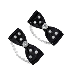 Barrettes à cheveux nœud satin noir style Lolita avec strass cœur et glands de perles