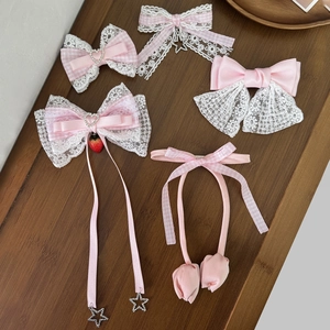 Dulces Clips de Pelo con Lazo de Encaje Rosa Colgante de Fresa y Flor Estilo Coreano Hechos a Mano para Mujer Niñas Accesorios para el Cabello