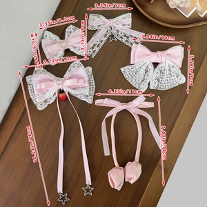 Set de pinzas para el pelo rosas con encaje y fresas con estrellas para niñas y mujeres