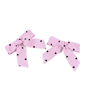 Barrettes à cheveux lolita à rayures roses avec motifs de cœurs noirs pour filles