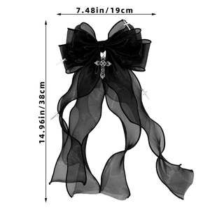 Détails des dimensions du nœud papillon gothique noir avec pendentifs en croix