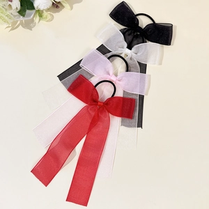 Elegant organza bow scrunchies with long ribbons in red pink white and black