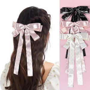 Barrette à Cheveux Nœud à Pois Élégante Avec Long Ruban Satin Épingles à Cheveux Style Coréen Ins Accessoires de Coiffure Polyvalents Femme