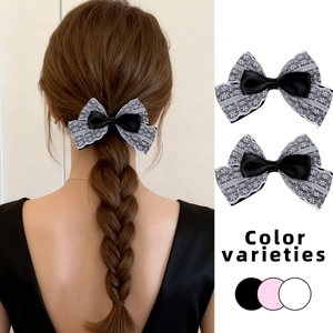 Barrettes à cheveux nœud en dentelle Lolita noir blanc et rose pour coiffures