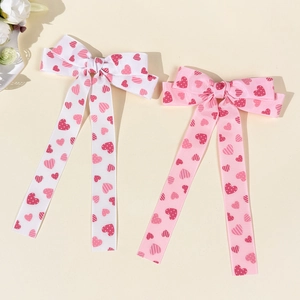 Fermaglio per Capelli con Fiocco e Stampa a Cuore con Nastro Lungo per Donna Ragazza in Grosgrain Accessorio Capelli San Valentino