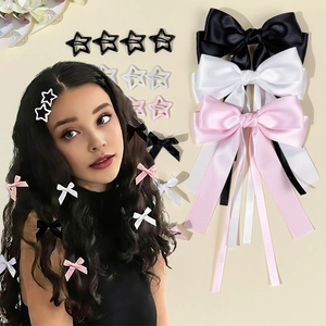 Süße Schleife Stern Haarclips Set Handgefertigt Satinband Haarnadeln Stern Entenschnabel Clips Für Mädchen Prinzessin Haarschmuck