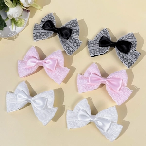 Barrettes à Cheveux Nœud en Dentelle Style Lolita pour Femmes Filles Doux Nœud en Ruban Double Couche Épingles à Cheveux Fait à la Main Retro