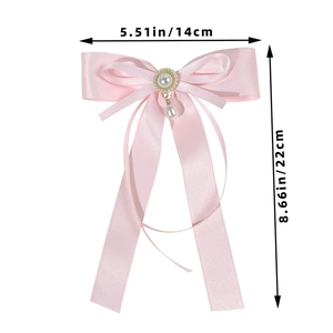 Eleganter rosa Schleifen-Haarclip mit Blumen-Perlenanhänger und funkelnden Strasssteinen