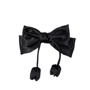 Elegant black satin bow hair clip with vintage floral tassel for women hair accessory