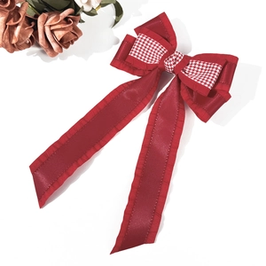 Barrette à cheveux avec nœud pied-de-poule rouge et pendentif rubis pour les fêtes