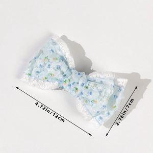 Fermaglio per capelli a fiori blu con pizzo bianco, misura 12cm x 7cm, stile elegante