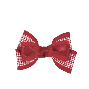 Barrette à cheveux élégante en satin rouge à motif pied-de-poule et pendentif rubis