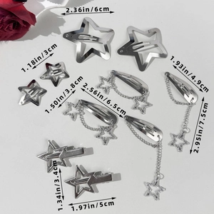 Silver hollow star hair clips set with long chain pendants for women fashion styling