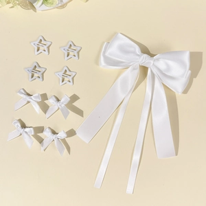 Weißes Satin-Schleifen Haarspangen Set mit Stern-Haarnadeln für elegantes Haar-Accessoire