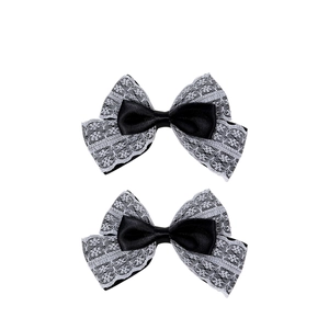 Lot de deux nœuds de style Lolita en satin noir avec bordure en dentelle blanche