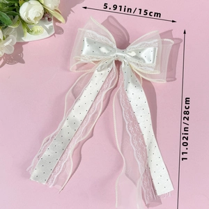 Barrette à cheveux élégante en dentelle blanc cassé avec grand nœud et rubans fluides