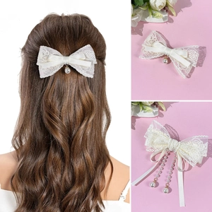 Barrette à Cheveux Nœud en Dentelle Style Coréen Épingle à Cheveux Élégante en Ruban de Satin Blanc Avec Gland en Künstliche Perle