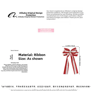 Size chart showing a large red and white striped ribbon bow hair clip with pearl detail