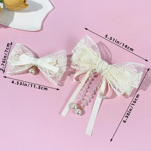 Barrettes à cheveux en dentelle avec pendentifs en perles et mesures détaillées