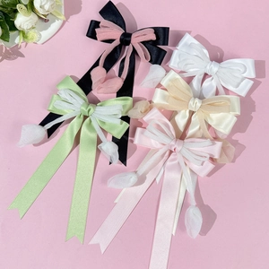 Elegante Fermaglio per Capelli con Fiocco in Raso e Rete Lunghi Nastri Accessorio per Capelli Fatto a Mano Donna Matrimonio