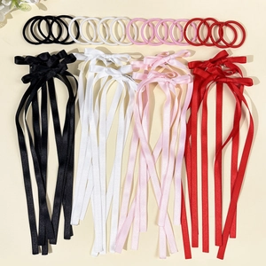 Ballet Style Ribbon Bow Hair Clip Set Women Sweet Satin Streamer Hairpins And Elastic Hair Ties For Double Ponytails