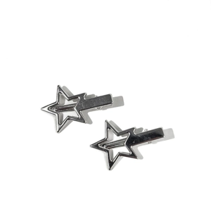 Pair of stylish silver metal hollow star hair clips with polished finish for daily hair styling
