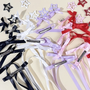 Ballet style ribbon bow hair clips set with star clips in multiple pastel colors