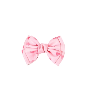 Pink satin bow hair clip with red heart patterns for Valentine's sweet hair accessories