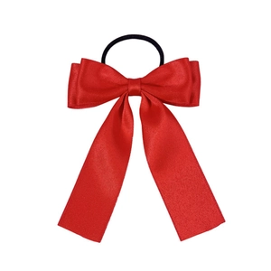 Élastique à cheveux élégant avec grand nœud en satin rouge et longs rubans