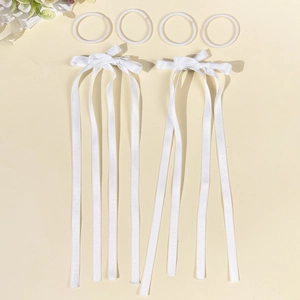 White satin ribbon bow hair clips and elastic hair ties set for girls ballet style