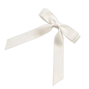 Elegant cream double-layered satin bow hair clip with long ribbons for women