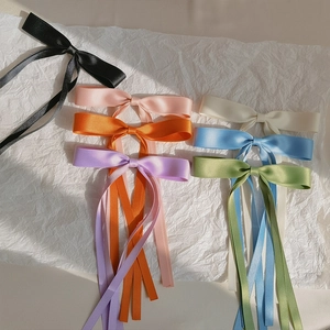 Sweet Ribbon Bow Hair Clip For Women Satin Long Streamer Duckbill Clip Elegant French Vintage Hair Bow Styling Accessories