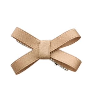 Minimalist beige ribbon bow hair clip with silver metal duckbill clip for women