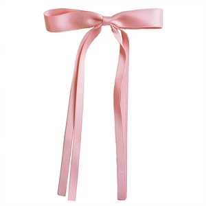 Elegant pink satin ribbon bow hair clip with long streamers for a sweet feminine style