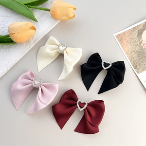 Pince à Cheveux Nœud en Ruban Vintage Français pour Femme Élégant Strass Cœur Fait à la Main Doux Accessoire de Coiffure