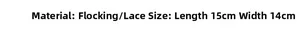 Size chart for bow hair tie showing 15cm length and 14cm width in flocking lace material