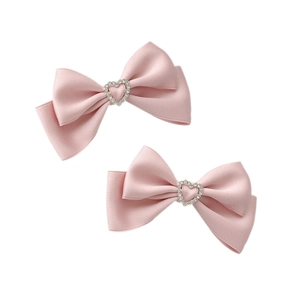 Lot de deux nœuds à cheveux roses en satin avec strass en forme de cœur pour filles