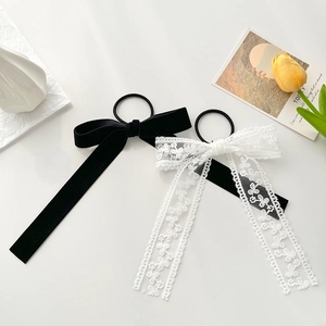 French Style Bow Ribbon Hair Ties For Women Elegant Lace Velvet Scrunchies Hair Accessories Headwear Pony Tail Holder
