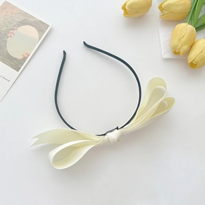 French style creamy white satin bow headband with a minimalist high-top design