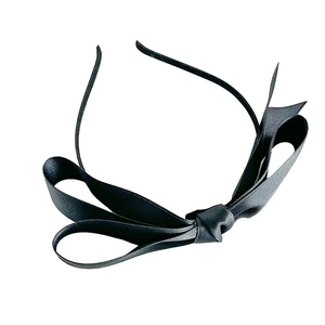 Elegant black satin oversized double bow headband for women on a white background