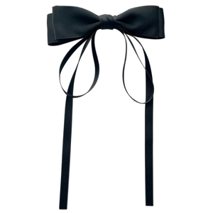 Pince à cheveux nœud en satin noir avec longs rubans en soie, style vintage minimaliste