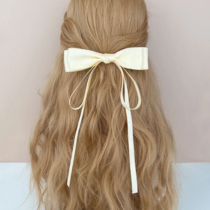 Barrette à Nœud en Satin Élégante avec Longs Rubans Pince à Ressort Douce pour Accessoires de Cheveux Femme