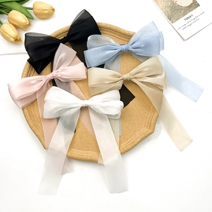 Barrette à Cheveux Élégante Nœud en Maille Avec Longs Rubans Épingle à Cheveux en Organza Fait Main Accessoires Femmes