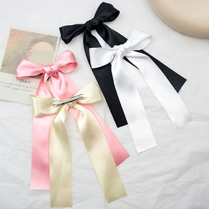Elegant Satin Bow Hair Clip With Long Streamers Handmade Sweet Ballet Style Alligator Clip Hair Accessories For Women Girls